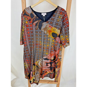 NWT Kamana Multicolored Burn Out Pattern Round Neck Asymmetrical Dress #0961 S